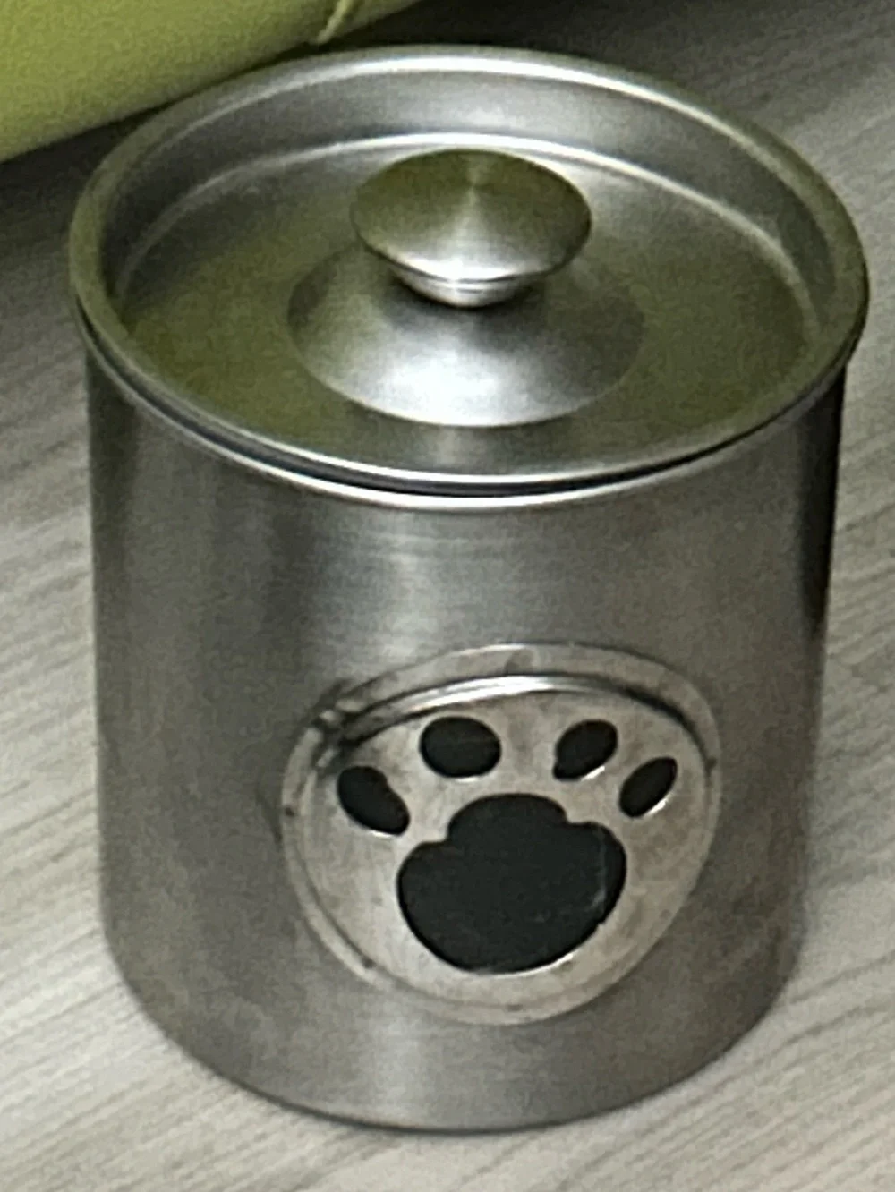Stainless Steel Dog Treat Jar Paw Accent Silver